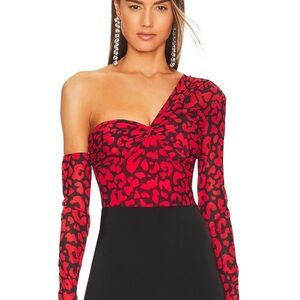 One-Shoulder Red Leopard Print Bodysuit